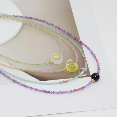 Korean Minimalist Zircon & Crystal Clavicle Necklace with Amethyst & Citrine