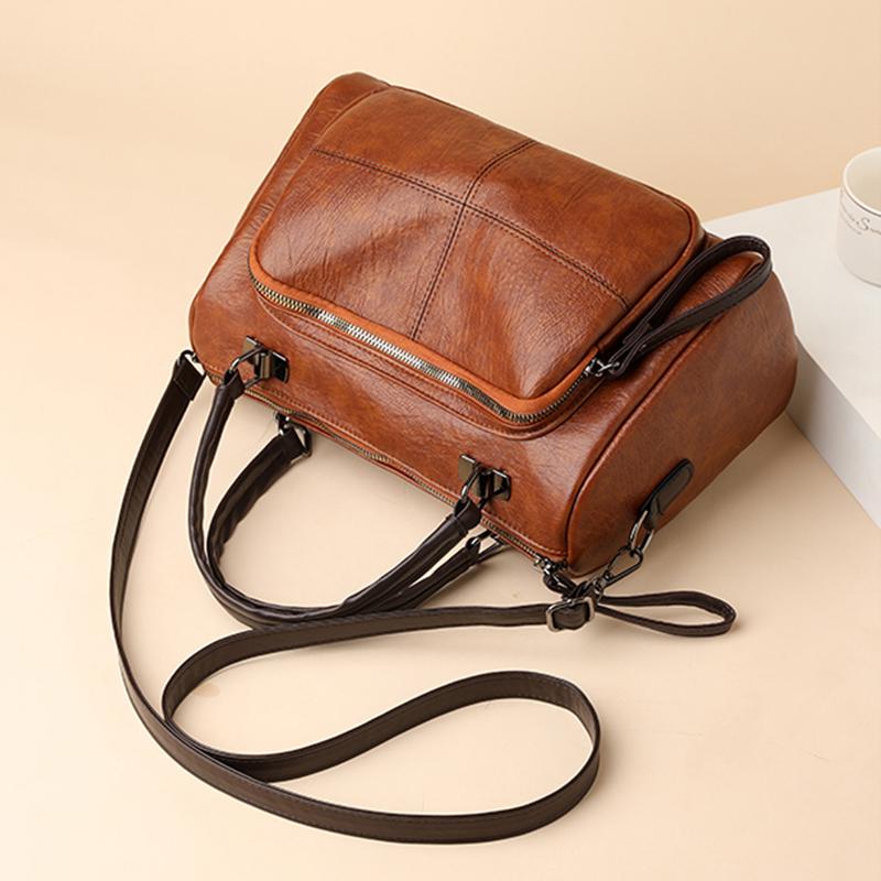 Yogodlns Retro-Umhängetasche für Damen mit großer Kapazität, weiches PU-Leder, lässige Boston-Design-Umhängetasche