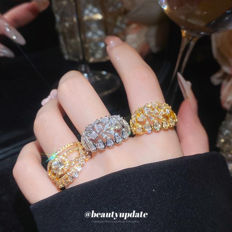 K real gold electroplated zircon multi-layer fashion ring light luxury high-end index finger ring court style temperament ring female