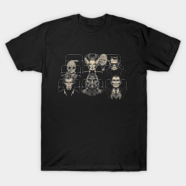 Men Black Print T-shirt Horror Double Feature. Classic Monsters. No-Cut Transfer Paper Print Cotton Tshirt L чёрный