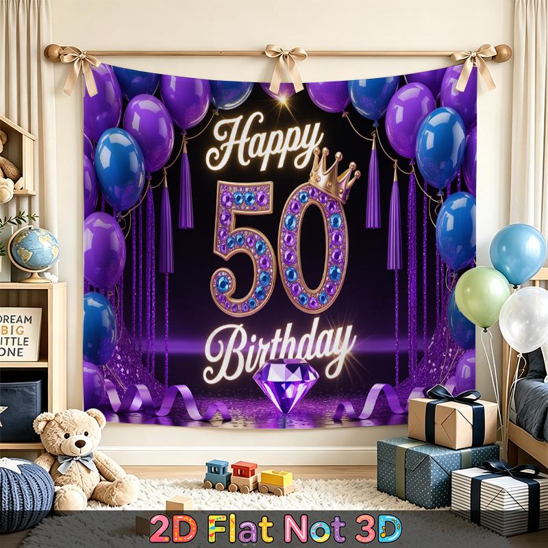 Party Backdrop Happy 50Th Birthday Birthday Blue Purple 50Th Photo Booth Background Front Door Decor