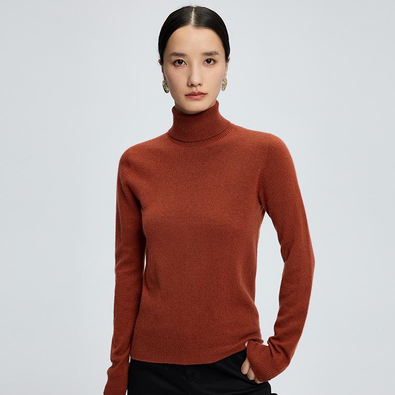 Women's Cashmere High-Neck Pullover Sweater - Autumn/Winter, Pure Color, Long Sleeve, Skin-Friendly Knitted Base Layer