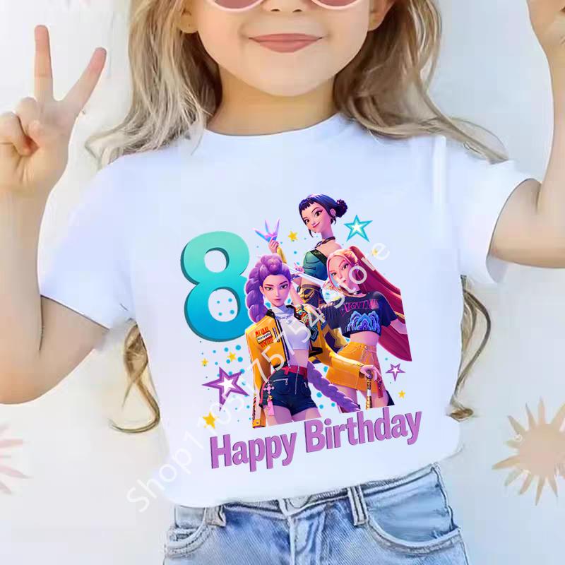 New Children's K-POP Demon Hunter Cartoon Birthday Number Print T-Shirt Girls' Short Sleeve Top