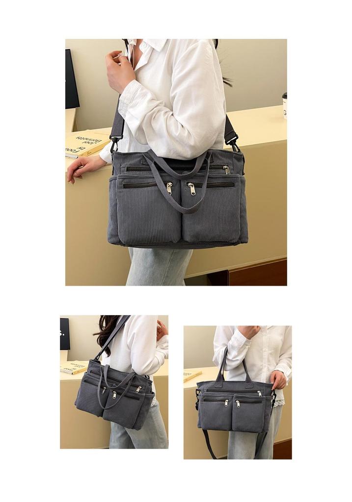 2026 Women's Large Capacity Corduroy Tote: Korean Style Multi-Pocket Handbag & Versatile Crossbody Bag