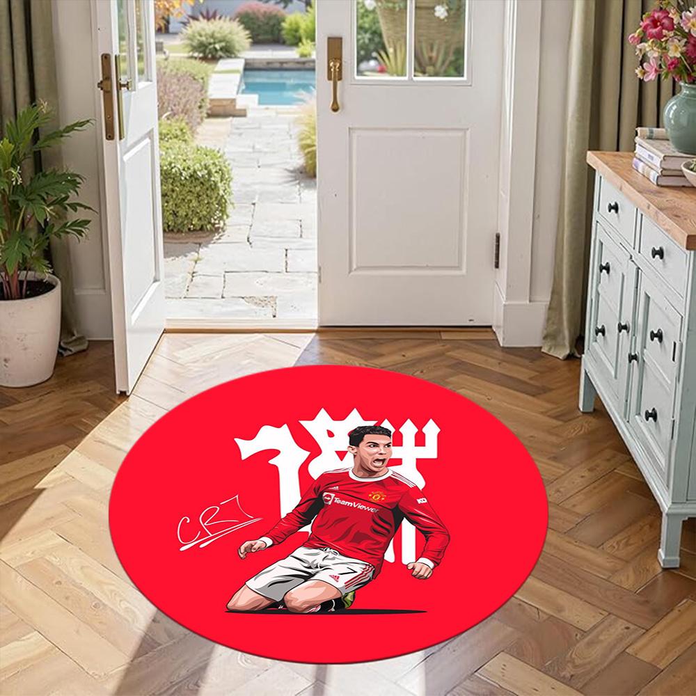 Cristiano Ronaldo Round Carpet Perfect for Balcony Bedrooms Outdoor Game Room Anti-slip Round Rug Decorate Offices Birthday Christmas Gift