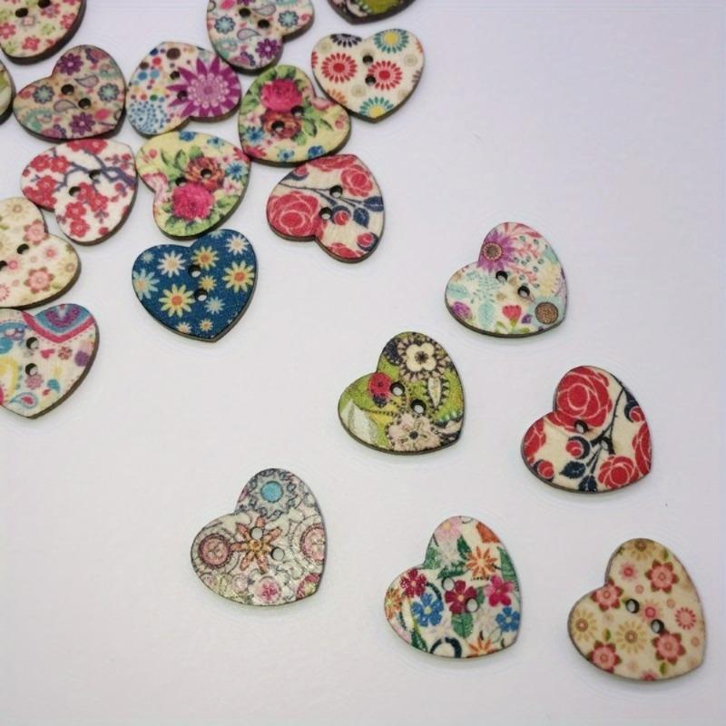 50pcs Multicolor Heart Shape 2 Holes Wood Sewing Buttons Scrapbooking Bouton Random style