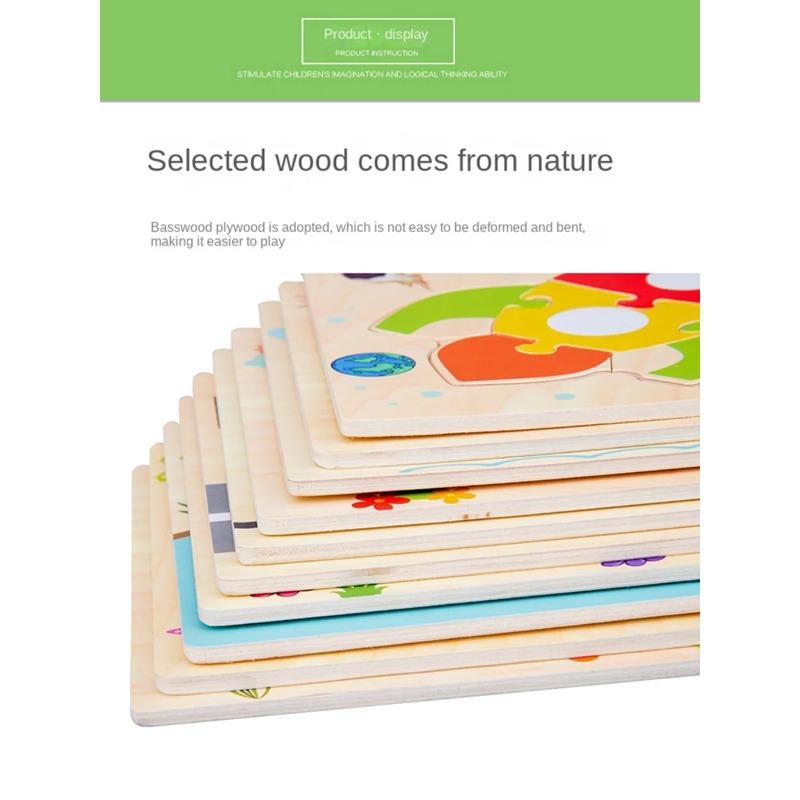 1 Stück Holzpuzzle Kinder Montessori Spiele Cartoon Tier Fahrzeug Puzzles für Kinder Lernen Lernspielzeug
