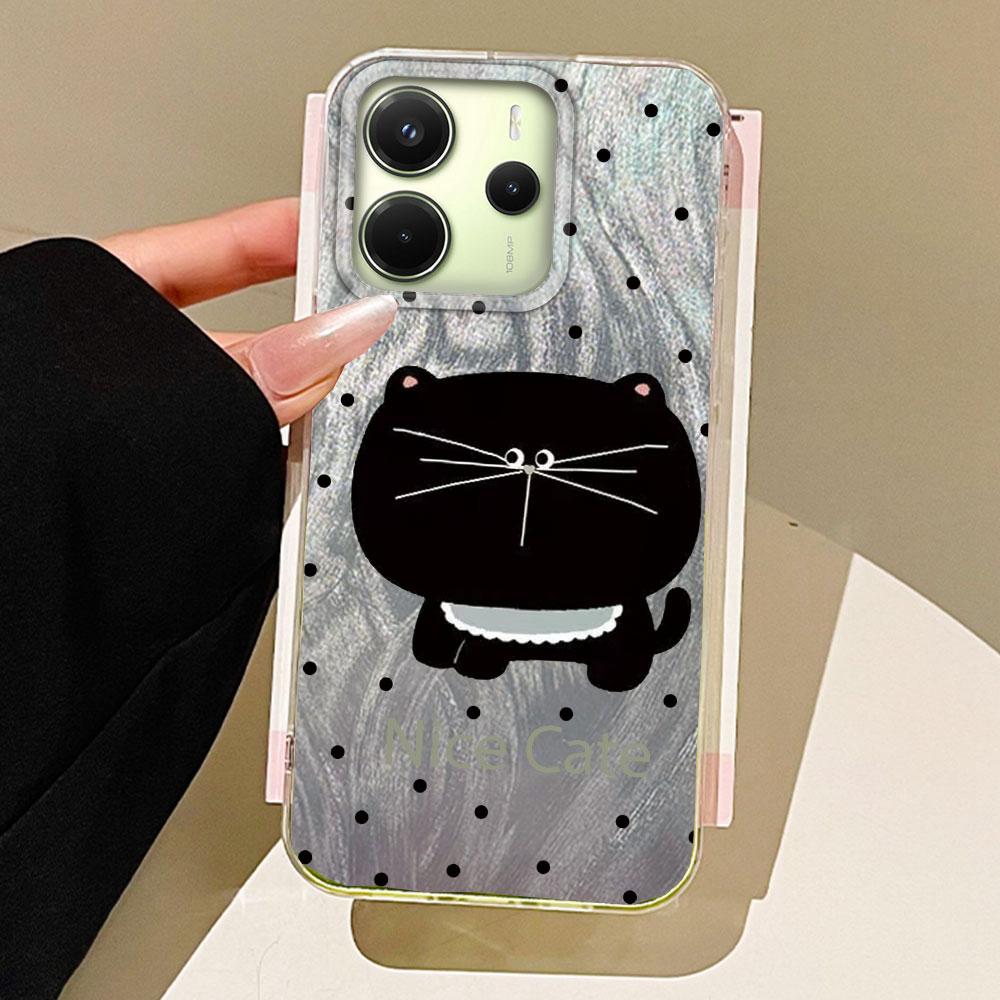 Big Headed Black Cat Circular Dots Phone Case for Xiaomi Redmi 13C 14C A5 A3 A4 A3X Note 14 13 12 11 11S 10 Pro Silicone Cover
