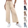Women’s Wide Leg Drawstring Waist Casual Loose Fit Pants Lightweight Breathable Fabric Relaxed Straight Trousers for Everyday Wear