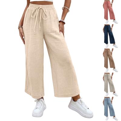 Women’s Wide Leg Drawstring Waist Casual Loose Fit Pants Lightweight Breathable Fabric Relaxed Straight Trousers for Everyday Wear
