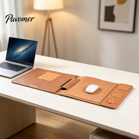 Travel Accessories for Remote Workers Wireless Charger Laptop Bag, 3 in 1 15W Magnetic Charging Organizer Phone Sleeve with Watch Earbuds, Faux