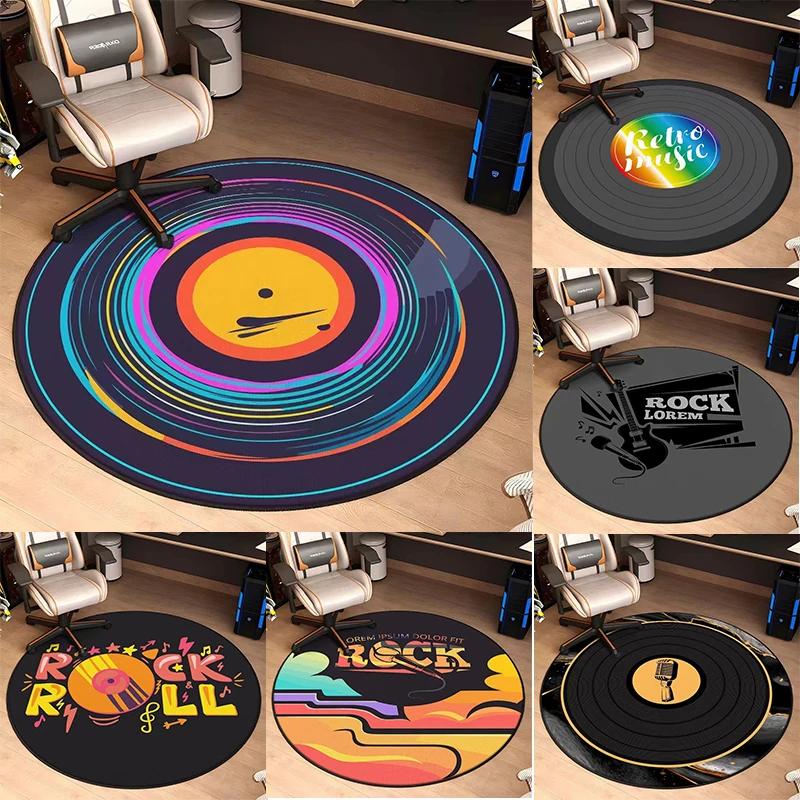 Rock Music Vinyl Record Round Rug,Non-slip Floor Mat for Living Room,Bedroom,Bathroom,Holiday Home Decoration