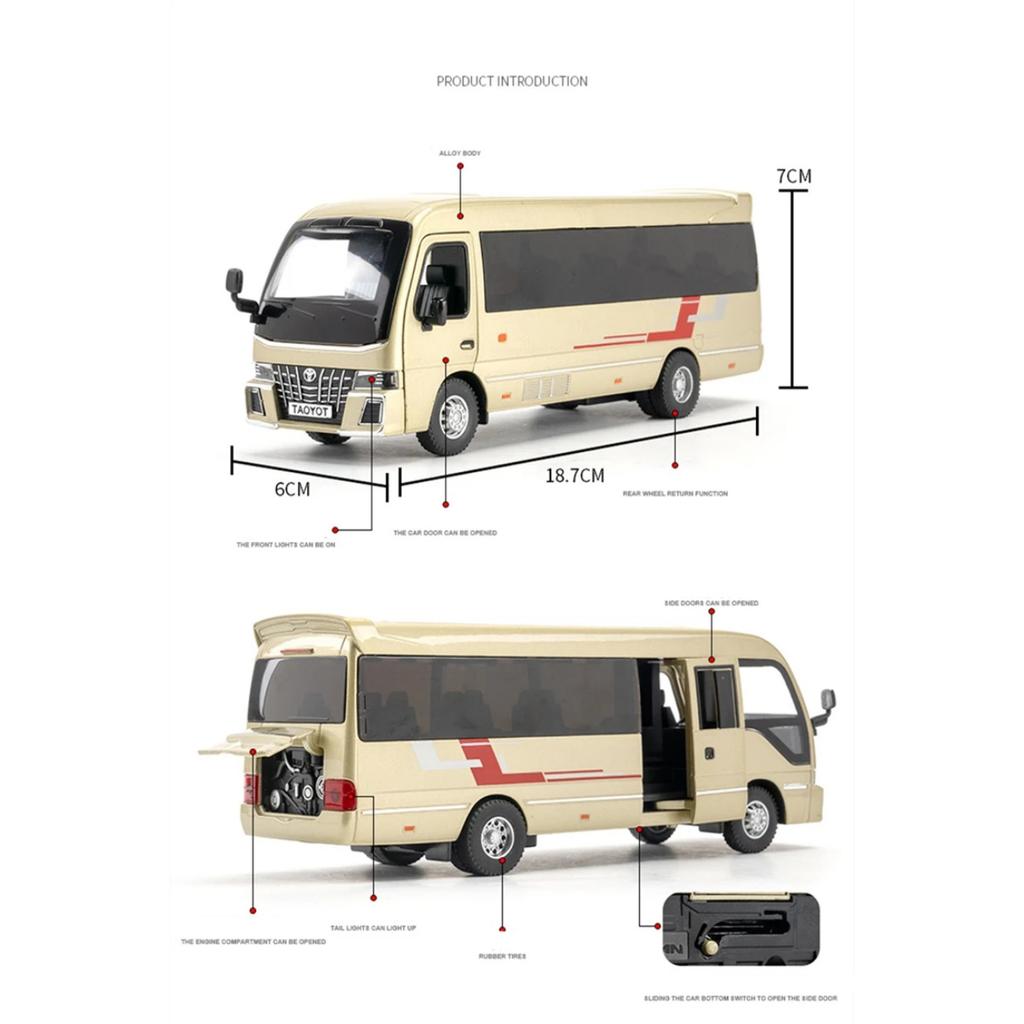 1/32 Toyota Coaster Legierung Luxus Bus Automodell Diecasts Metall Reisebus Fahrzeuge Automodell Simulation Sound und Licht Kinderspielzeug Geschenk