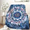 Mandala Blue Floral Throw Blanket, Soft Lightweight Blanket for Bedroom, Living Room, Sofa, Vivid Home Decor, Boho Style Bedding Accent, Printed On On