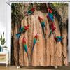1Pcs Rustic Style Birds Printed Fabric Waterproof Shower Curtain, Birds Pattern Bathroom Decoration Curtain, with Hooks