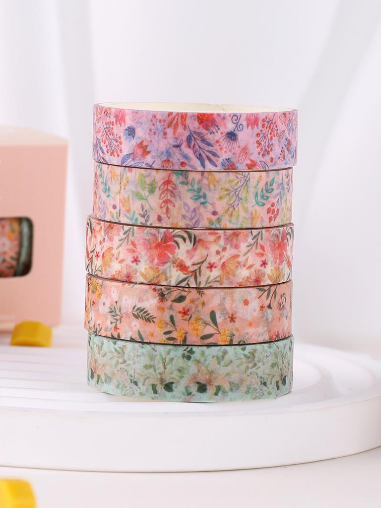 5rolls/box Floral washi tape Stationery Scrapbooking Masking Tape Decoration Stickers Adhesive Washi Tape Set DIY Aesthetics