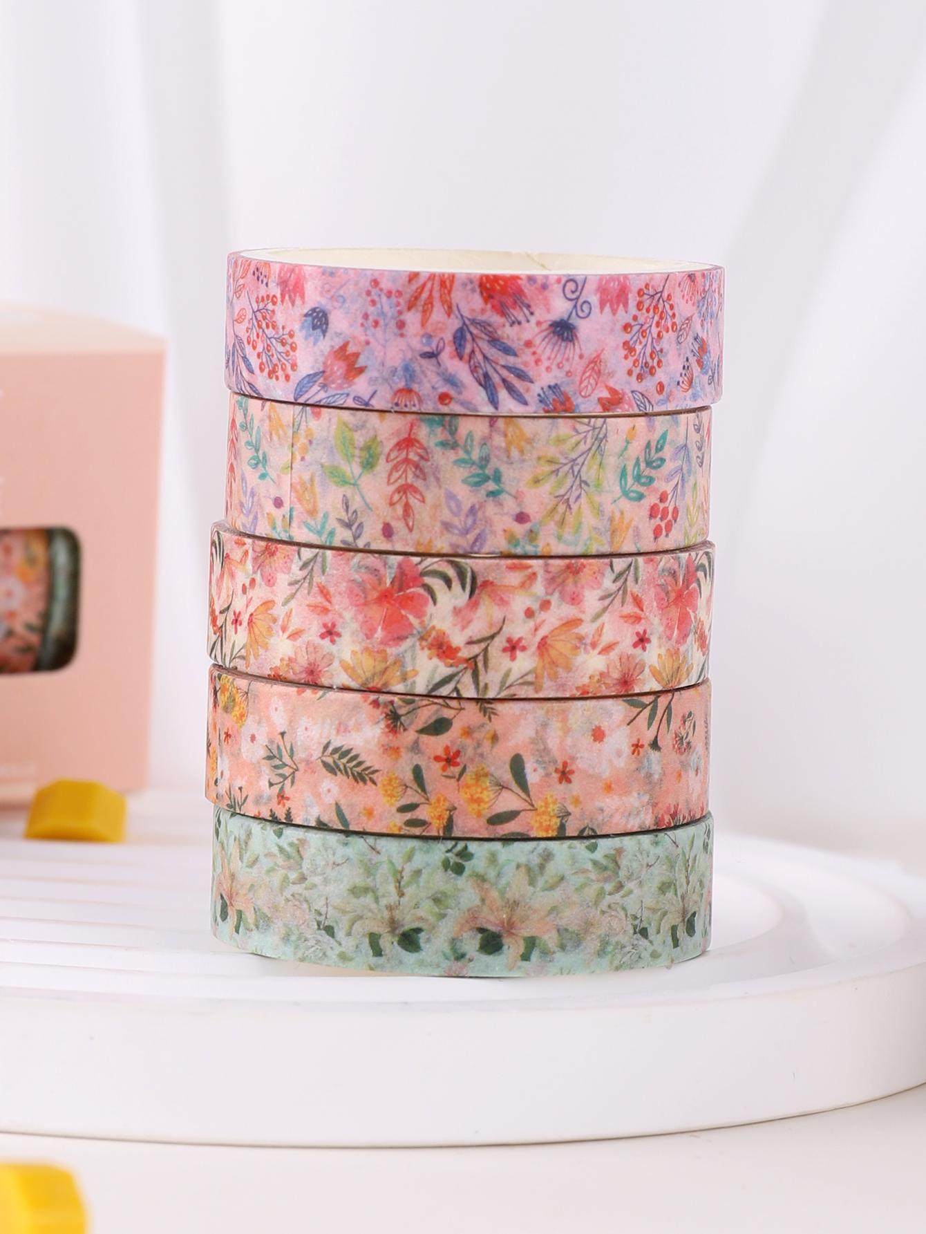 

5rolls/box Floral washi tape Stationery Scrapbooking Masking Tape Decoration Stickers Adhesive Washi Tape Set DIY Aesthetics
