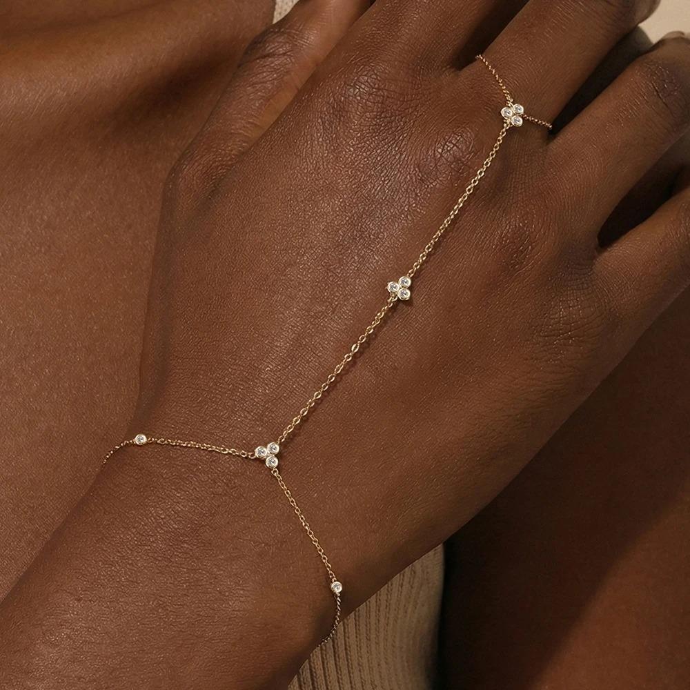 CANNER 925 Silber Herzform Blütenblatt CZ Funkelnder Zirkon Armband Ring Kette Für Frauen Minimalismus Handkette Armbänder