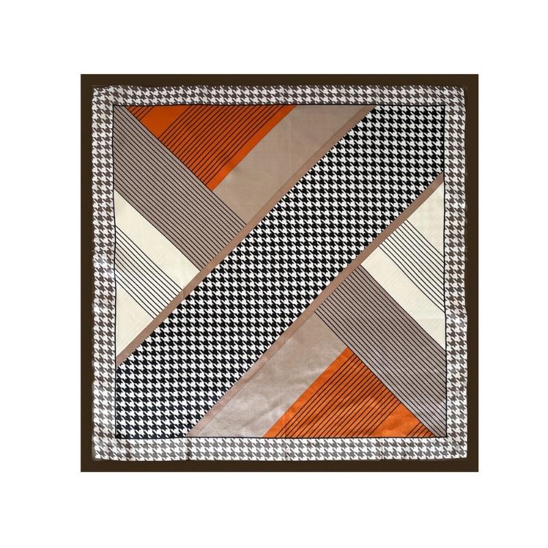Luxury Satin Square Scarf Summer Women Hijab Color Block Houndstooth Stripe Breathable Neck Tie Headband Elegant Hair Accessory 90X90CM