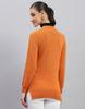 MONTE CARLO Womens Orange Solid Round Neck Full Sleeves Cardigan