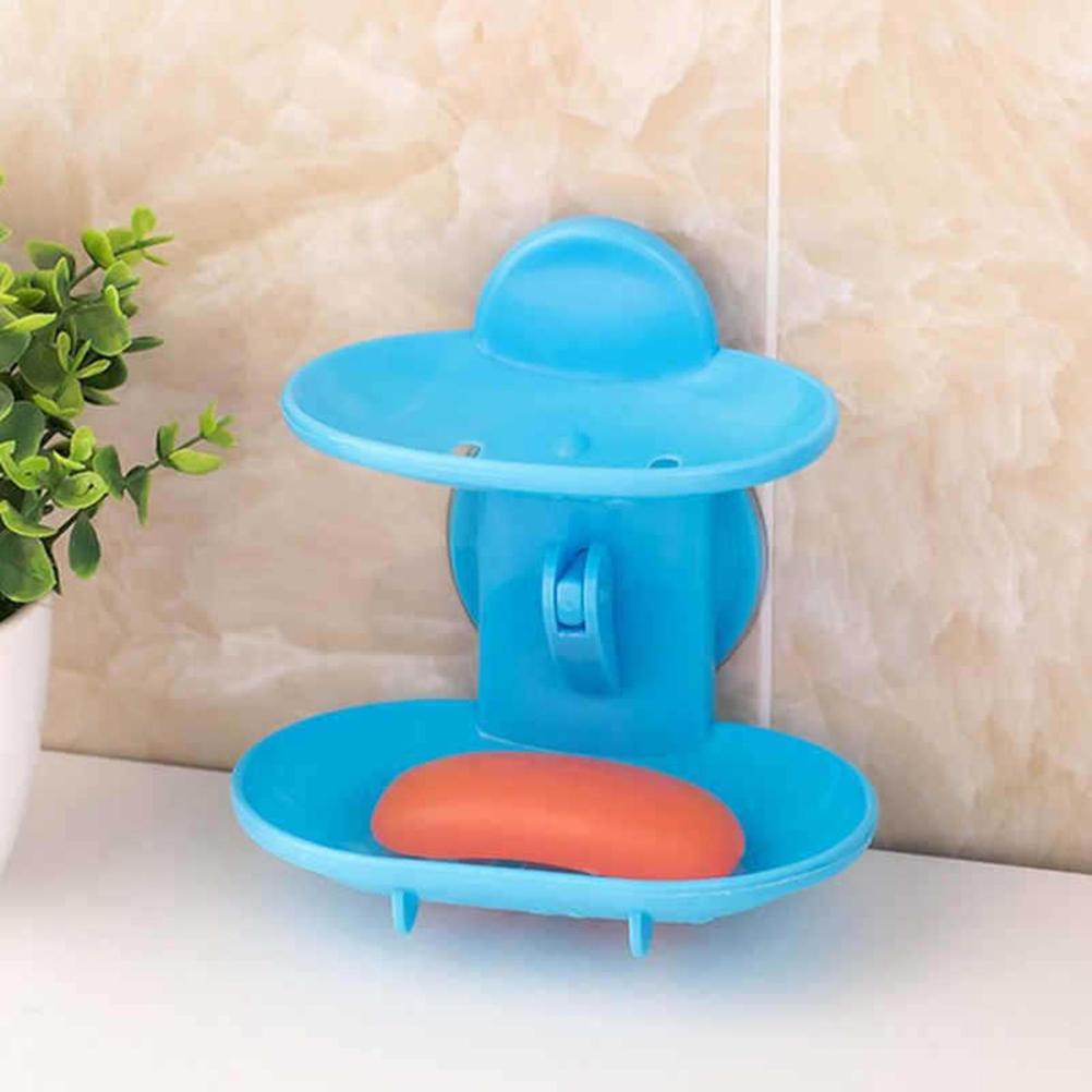 Double Soap Dish Strong Suction Soap Holder Cup Tray For Shower Bathroom (White)