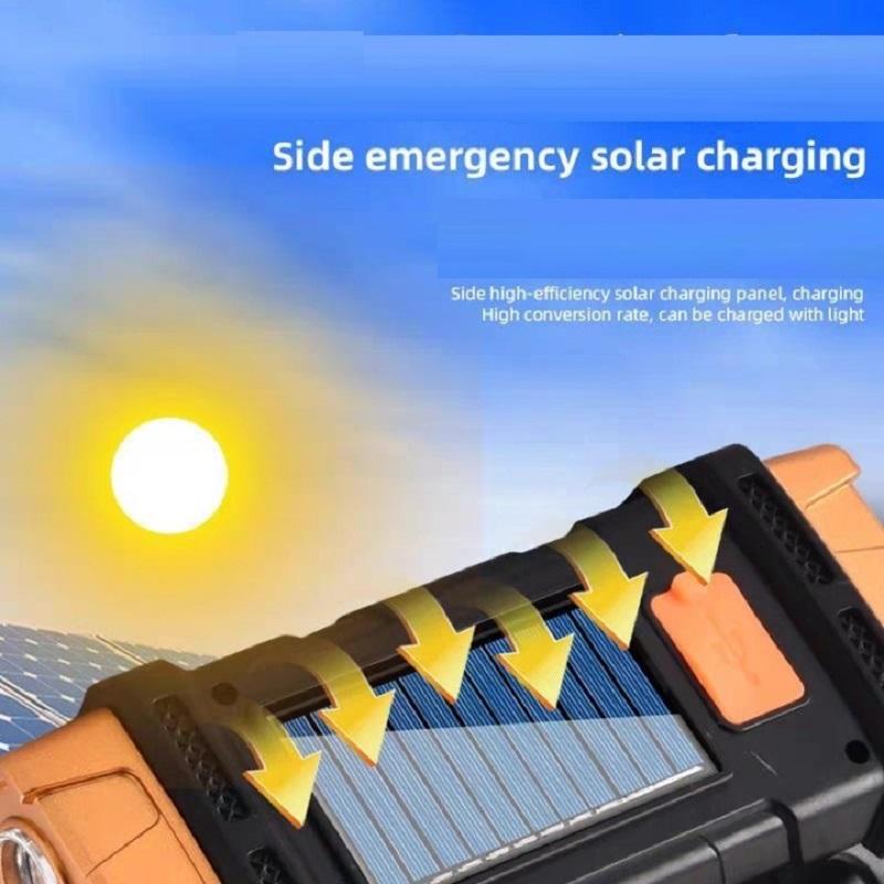 2024 Powerful LED Flashlight Solar+USB Rechargeable Lantren Ourdoor Portable Searchlight Torch Glare Waterproof Power Bank Light