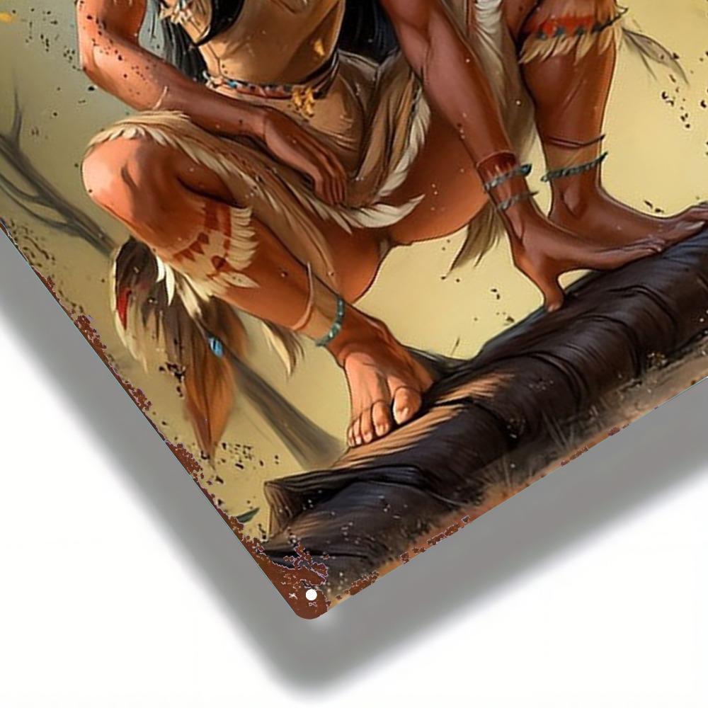 Native American Female Metal Wall Decor, 8x12in Vintage Sign with Pre-Drilled Holes, Home Gift