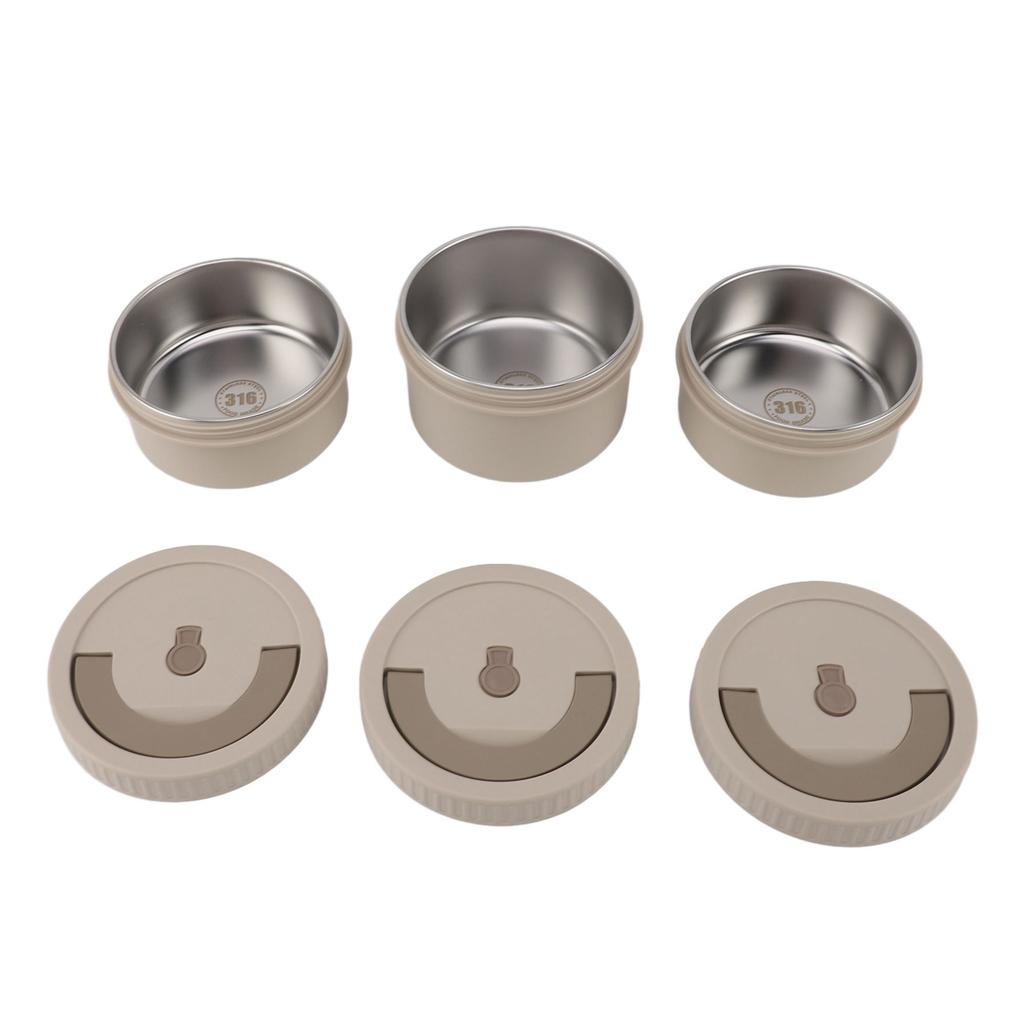 Insulated Food Container Beige 316 Stainless Steel Round Sealed Leak Proof with Bag Insulated Bento
