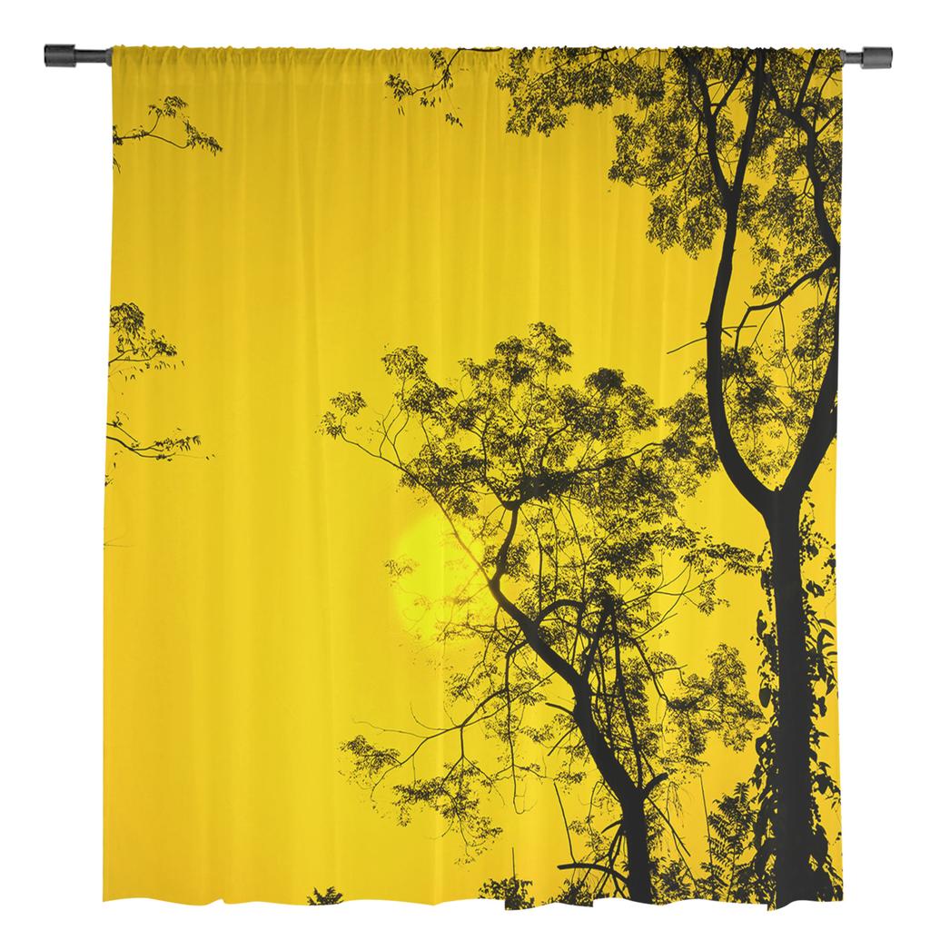 Sonnenuntergang Bäume Silhouette Tüll Fenstervorhänge Wohnzimmer Organza Garn Sheer Voile Vorhang Schlafzimmer Küche Home Decor Drapieren