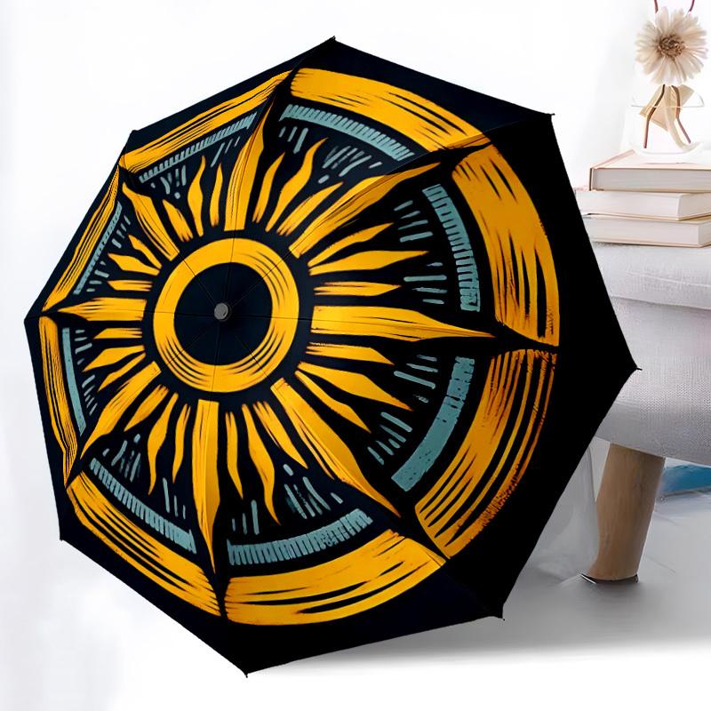 1pc Sunburst Mandala Automatic Open/Close Umbrella, Windproof, Folding Compact Umbrella with Lightweight Design for Women/Men058