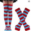 Y2K Women Girls Over Knee Long Stripe Printed Thigh High Cotton Socks Arm Sleeve Gloves 1 Set Overknee Socks Long Gloves 2024