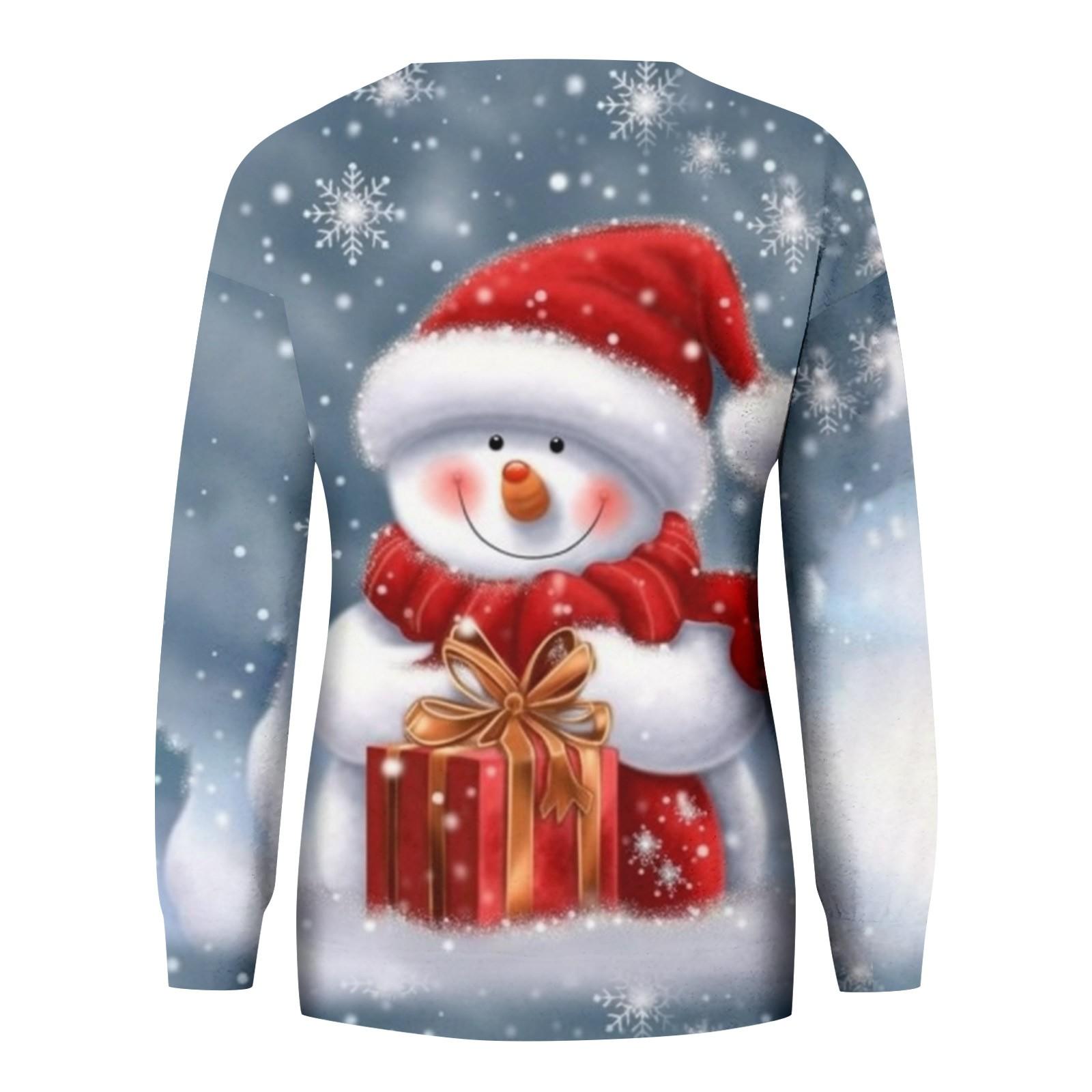 Женская повседневная модная рождественская печать с длинным рукавом и круглым вырезом — фото 4