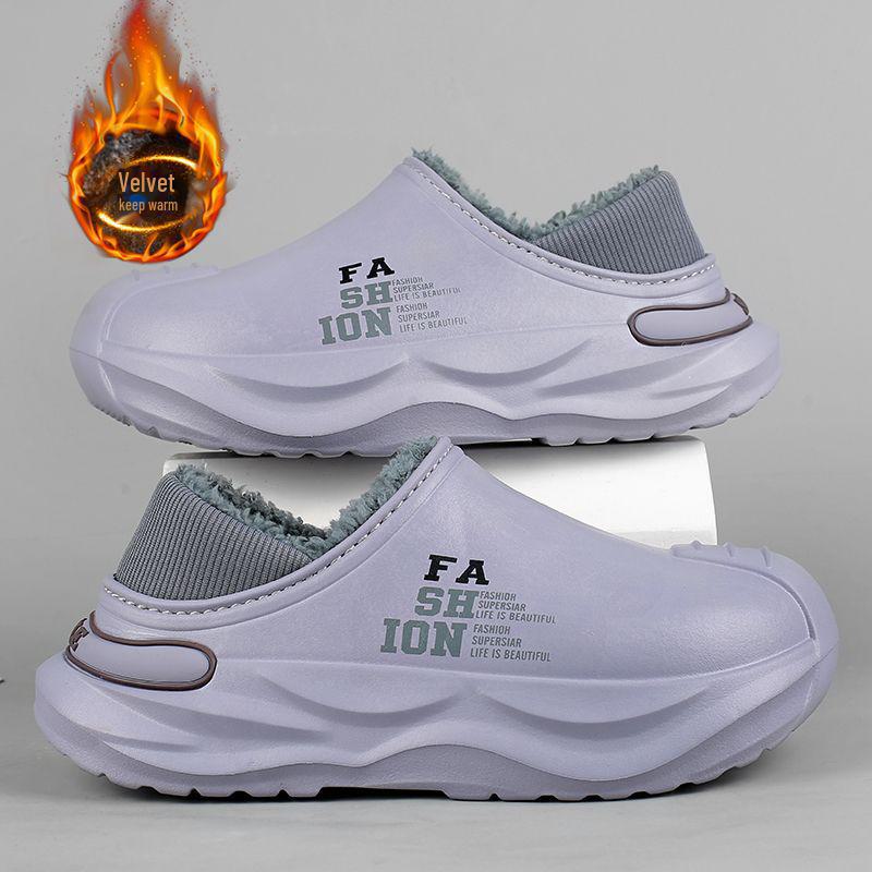 

Чоловічі водонепроникні вуличні бавовняні тапочки: Нові осінньо-зимові стилі, плюшеві, протиковзкі, домашні та теплі, пухнасті черевики на товстій підошві 44-45 сірий