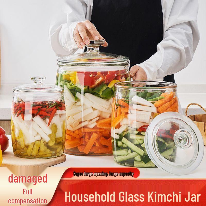 Kimchi Jar - Thick Glass Pickle Jar for Vegetables, Laba Garlic, Waterproof & Sealed