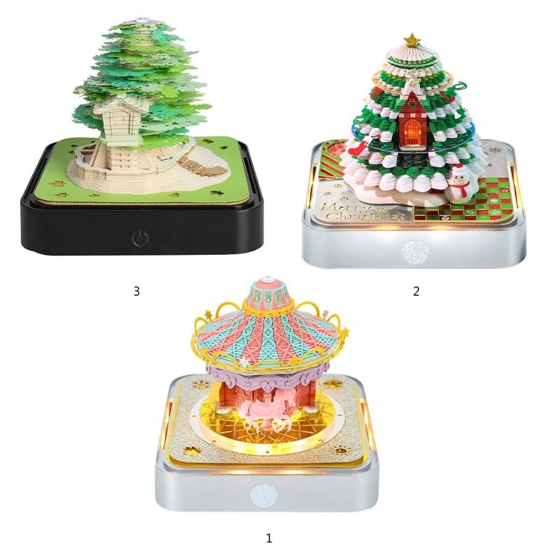 2025 Desk Calendar With Light, 3D Paper Sculpture Calendar Note Pad Carving Art Notepads with 2025 Timepiece Calendar