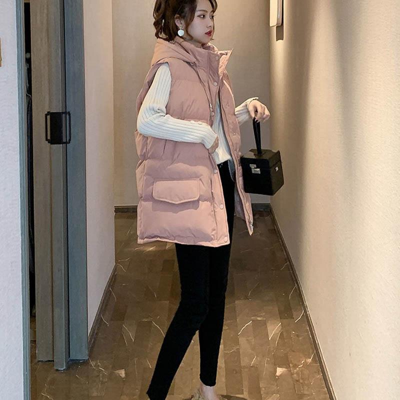 Gilet in cotone con cappuccio Gilet autunno e inverno da donna Gilet ampio e spesso di media lunghezza