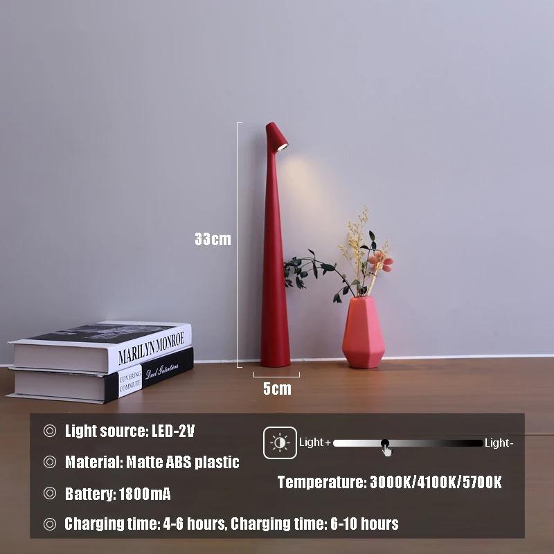 Modern Rechargeable Touch Control LED Table Lamp 3 Color Dimmable Desk Lamp Portable Night Light Eye-Caring for Bedroom Bedside Home Office Decor