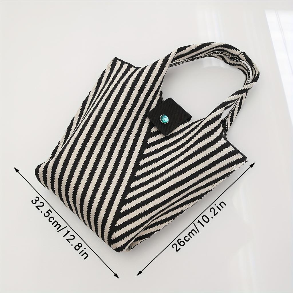 Striped Pattern Knitted Handbag Fashion Crochet Bag For Women Aesthetic Bucket Bag With Snap Button