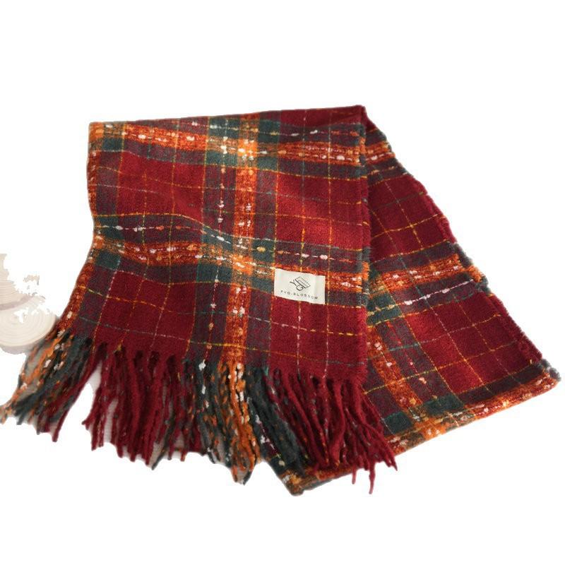 New red plaid Christmas scarf women's winter Korean atmosphere thickened shawl New Year's scarf stripes