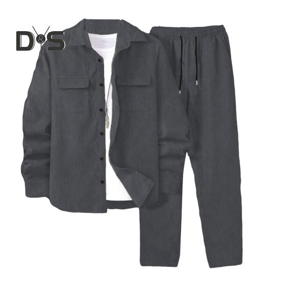 

Комплект мужской спортивной одежды из 2 предметов, пальто с длинными рукавами и карманами, эластичный пояс с завязками, длинные брюки, свободный крой, спортивная одежда XXL темно-серого