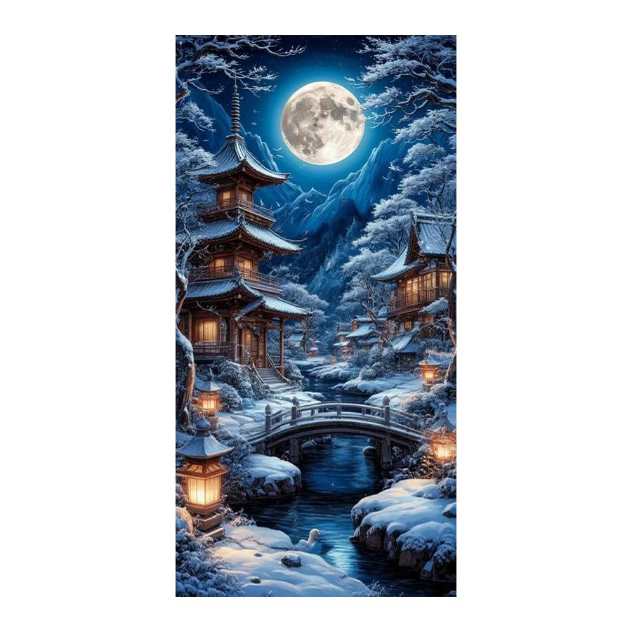Moon Snow Mountain House Large Size Diamond Painting New Collection Winter Scenery Diy Full Drill Rhinestone Embroidery Mosaic Cross Stitch Kits