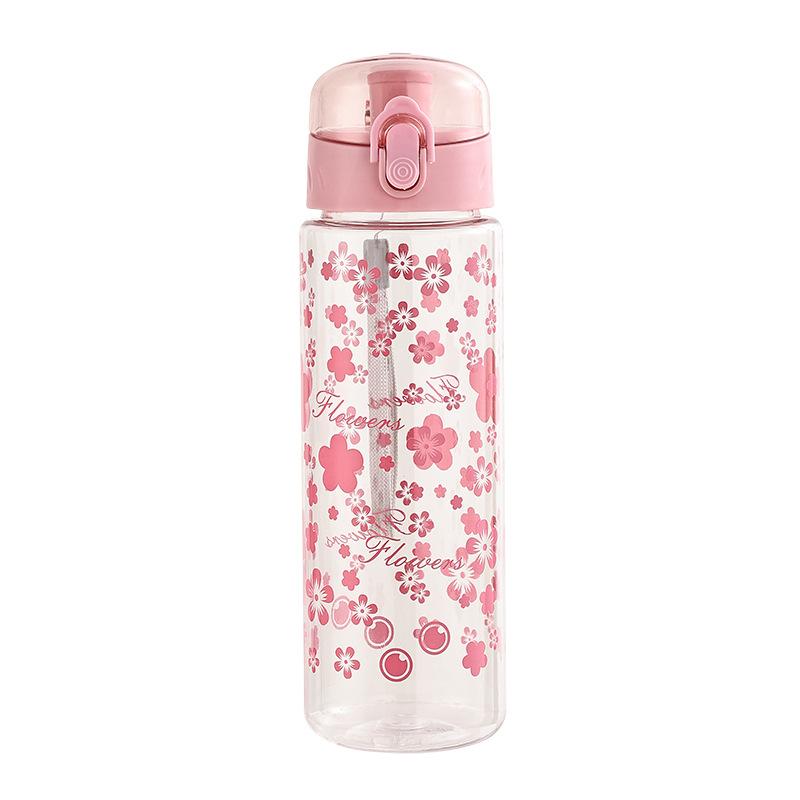600ml Cute Daisy Clear Plastic Water Bottle Portable Sports Tumbler Outdoor Water Drinking Bottle With Carrying Strap