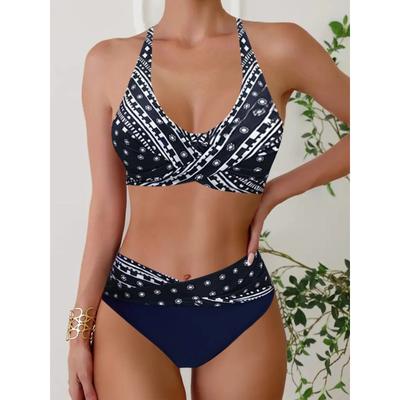 Bikini d'été pour femmes de haute qualité Vacances à la plage Motif noir et blanc Ensemble maillot de bain deux pièces S-5XL