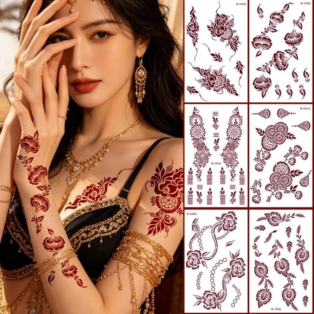 Legs Arm Temporary Tattoo Red Mehndi Stickers Red Henna Tattoo Decals India Mehndi