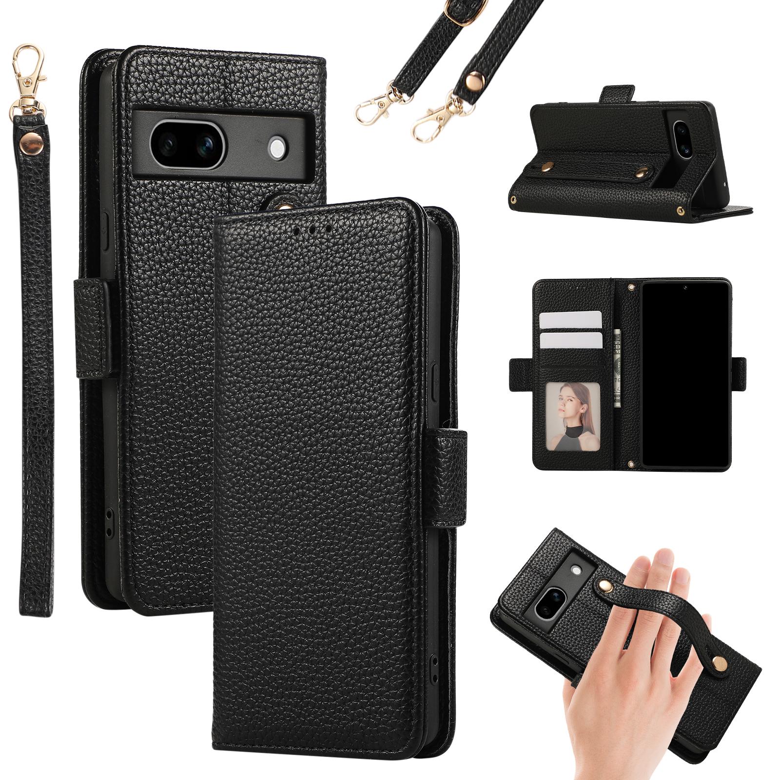 

Crossbody Cards Solt Wallet Leather Case For Google Pixel 8 8Pro 8A 9 7 7A 6 6A Wristband Longyard Hand Strap Stand Flip Cover For Pixel 9Pro чёрный