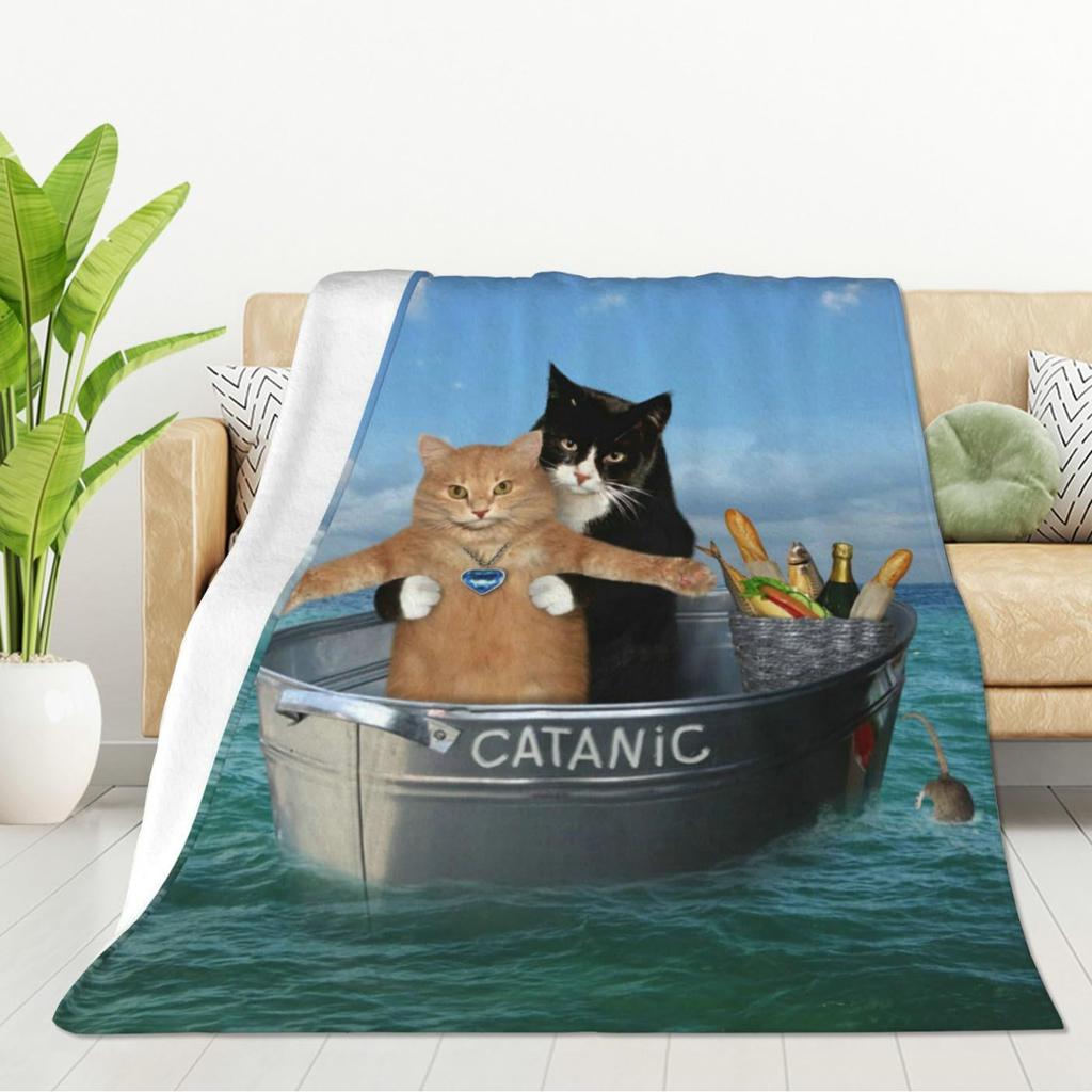 Fun Cats Digital-printed Polyester Bedroom Velvet Flannel Soft Sofa Cover Blanket Fleece Soft Sofa Cover Blankets for Beds