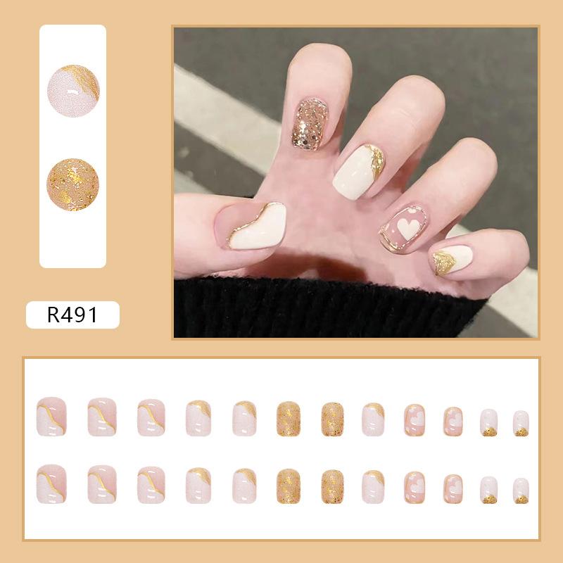24Pcs Korean Fresh False Nails Patch Artificial Press On Wearing False Nails Detachable Fake Fingernails Full Cover Nail Tips