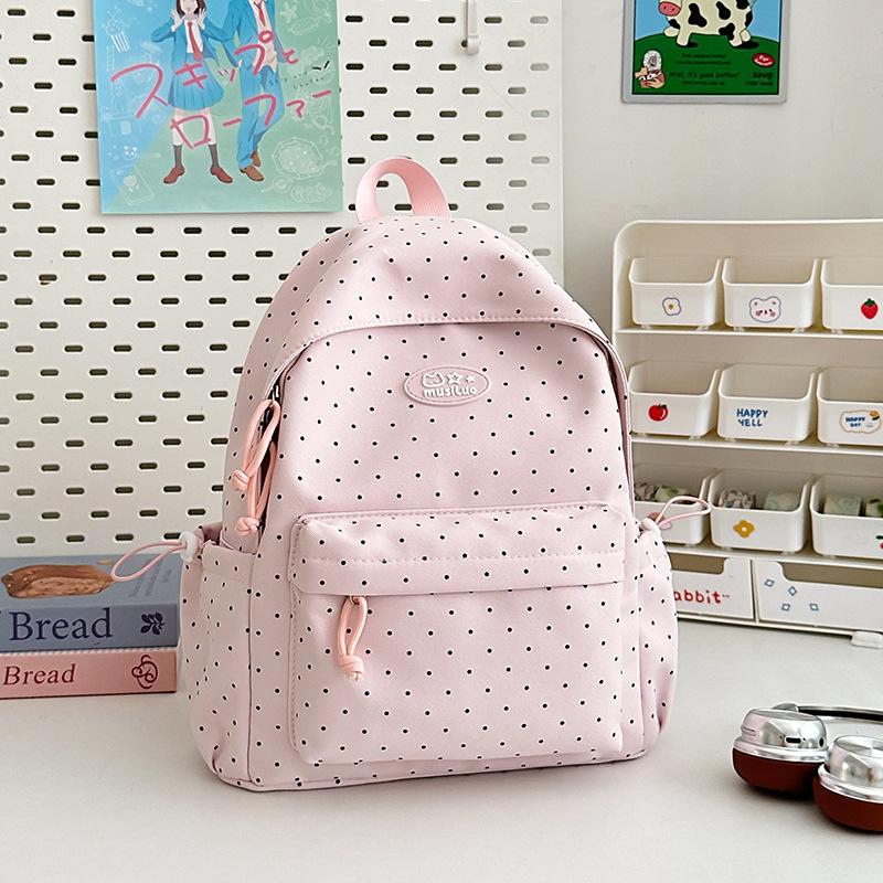 Schoolbag Women's New High-value Japanese Ins Fresh Candy Color Polka Dot Backpack Junior High School Students Lightweight Backpack