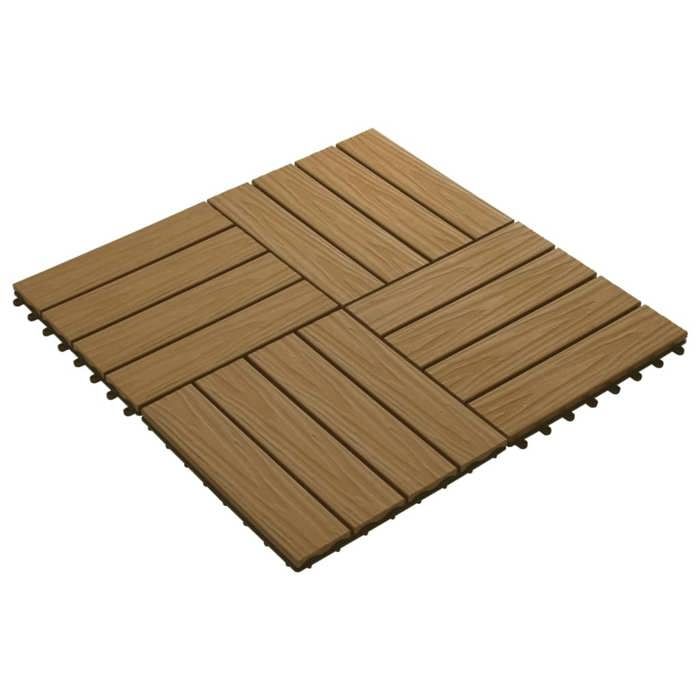 VidaXL 11x Carreau de Terrasse Relief WPC 30x30 cm 1 m² Teck Dalle de Jardin 45037