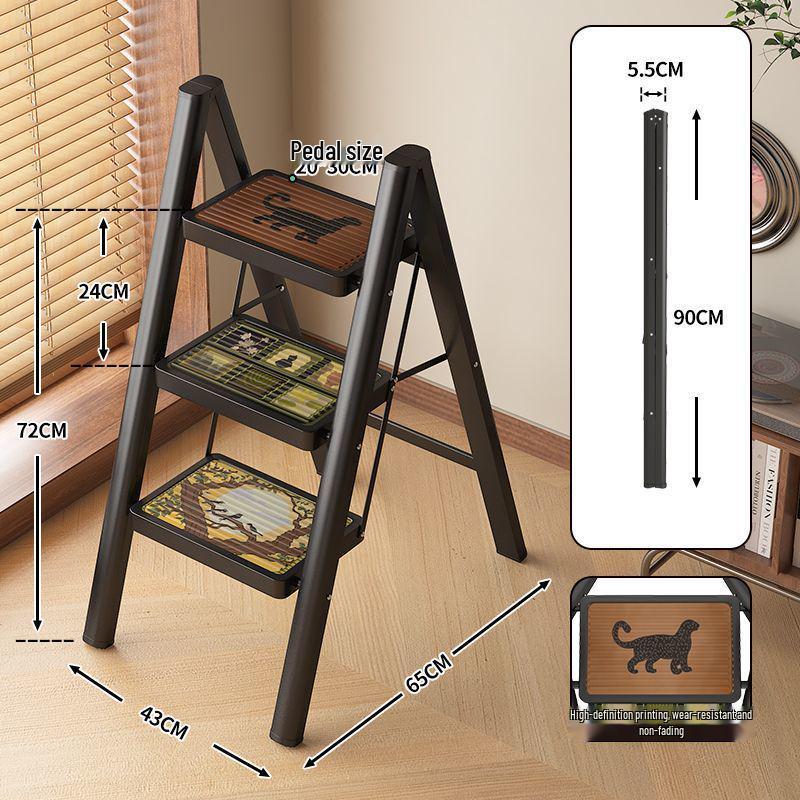 Multi-Functional Chinese-Style Folding A-Frame Ladder with Retro Flower Stand